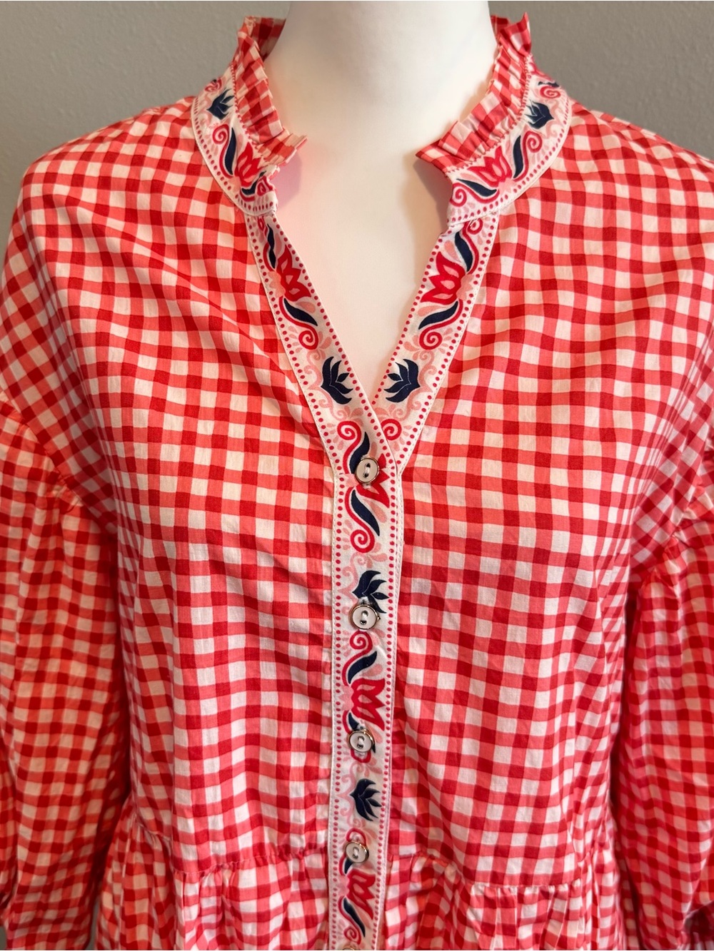 Printfresh Rosalita Gingham Mini Tiered Dress Small Cotton - Picture 3 of 10